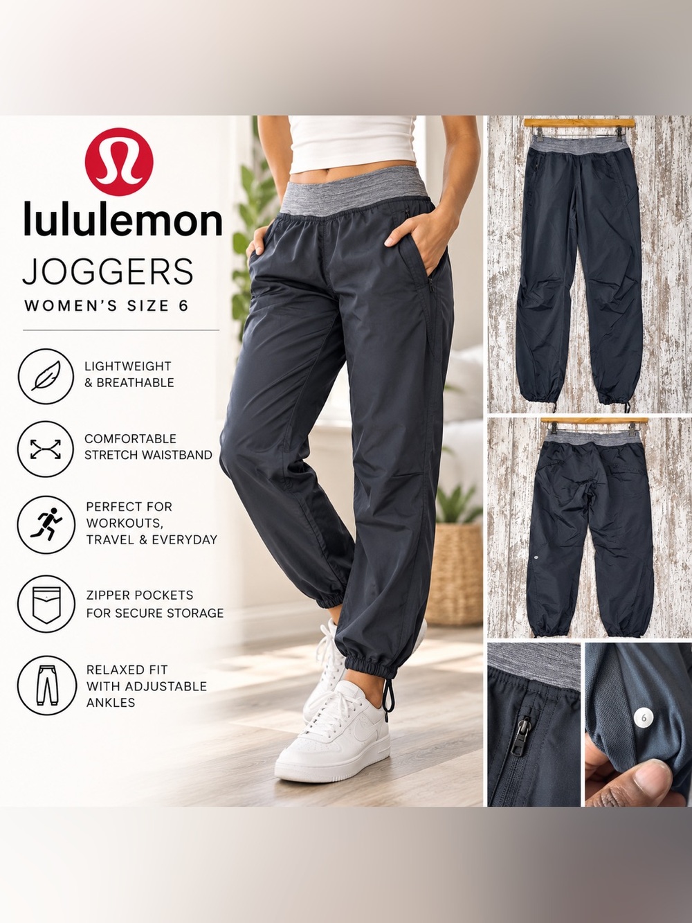 Lululemon Joggers Women’s Size 6 Gray Lightweight Athletic Pants